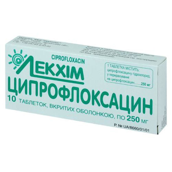 Ципрофлоксацин таблетки 250 мг №10.